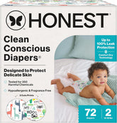 The Honest Company Comfort Dry Disposable Daytime Diapers for Sensitive Skin, Hypoallergenic, Fragrance-Free, Multi-Colored Giraffes + Barnyard Babies, Club Box, Size 2 (12-18 lbs), 72 Count