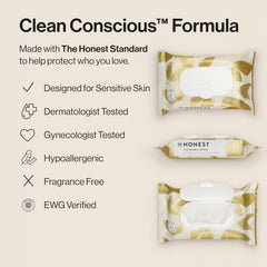 The Honest Company Flushable Wipes for Sensitive Skin | Fragrance Free, Hypoallergenic, 99% Water, Safe to Flush | pH Balanced Feminine Wipes | Tropical Leaves + Gilded Wings, 84 Count (2 Packs of 42)