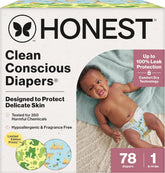 The Honest Company Clean Conscious Diapers®, Up to 100% Leak Protection, Designed to Protect Delicate Skin, Hypoallergenic + Fragrance-Free, UR Ribbiting + Waddle It Be, Club Box, Size 1, 78 Count