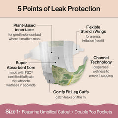 The Honest Company Clean Conscious Diapers®, Up to 100% Leak Protection, Designed to Protect Delicate Skin, Hypoallergenic + Fragrance-Free, UR Ribbiting + Waddle It Be, Club Box, Size 1, 78 Count