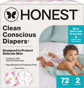 The Honest Company Comfort Dry Disposable Daytime Diapers, Hypoallergenic, Fragrance-Free, Sensitive Skin, Rose Blossom + Tutu Cute, Club Box Size 2 (12–18 lbs), 72 Count