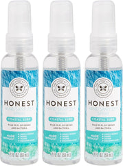 The Honest Company Plant-Based Hand Sanitizer Spray | Kills 99.9% of Germs | Hypoallergenic, Quick-drying + Moisturizing | Coastal Surf, 2 fl oz each (pack of 3)