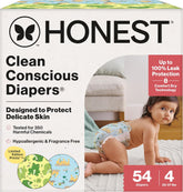 The Honest Company Clean Conscious Diapers®, Up to 100% Leak Protection, Designed to Protect Delicate Skin, Hypoallergenic + Fragrance-Free, UR Ribbiting + Waddle It Be, Club Box, Size 4, 54 Count