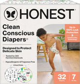 The Honest Company Comfort Dry Disposable Daytime Diapers for Sensitive Skin, Hypoallergenic, Fragrance-Free, Barnyard Babies + Pattern Play, Club Box, Size 7 (41 lbs), 32 Count