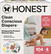 The Honest Company Comfort Dry Disposable Daytime Diapers for Sensitive Skin, Hypoallergenic, Fragrance-Free, Donut Grow Up + Cactus Cuties, Super Club Box, Size 4 (22-37 lbs), 104 Count