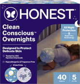The Honest Company Comfort Dry Overnight Diapers, Up to 12 Hours Protection, Hypoallergenic, Cozy Cloud + Star Signs, Club Box Size 5 (27+ lbs), 40 Count