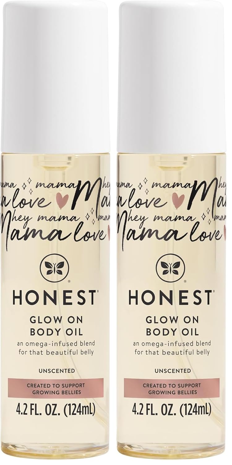 The Honest Company Mama Hydrating and Soothing Glow On Body Belly Oil,Plant Based Hypoallergenic,Fragrance-Free,4.2 fl oz,(Pack of 2)