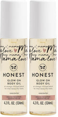 The Honest Company Mama Hydrating and Soothing Glow On Body Belly Oil,Plant Based Hypoallergenic,Fragrance-Free,4.2 fl oz,(Pack of 2)