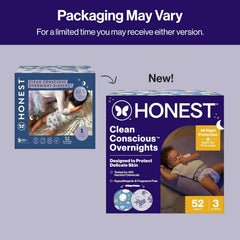 The Honest Company Comfort Dry Overnight Diapers, Up to 12 Hours Protection, Hypoallergenic, Cozy Cloud + Star Signs, Club Box Size 3 (16–28 lbs), 52 Count