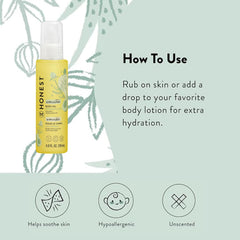 The Honest Company Fragrance-Free Moisturizing Body Oil,Nourish Soothe Baby's Skin,Plant-Based,Hypoallergenic Vegan,4.0 fl oz,(Pack of 2)
