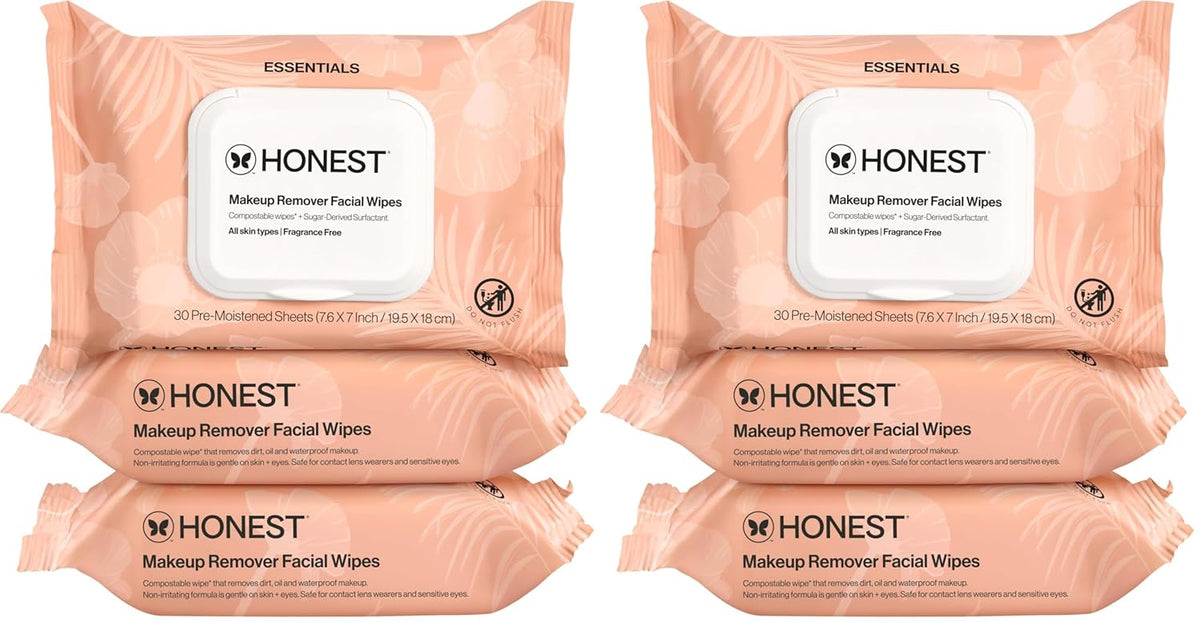 Honest Beauty Fragrance Free Cleansing Makeup Remover Facial Wipes | Plant Based,Hypoallergenic,Gentle for Sensitive Skin |,(Pack of 180)