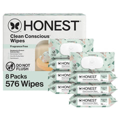 The Honest Company Baby Wipes for Sensitive Skin, Hypoallergenic, Fragrance-Free, Multi-Use, Geo Mood Design, 576 Count (8 Packs of 72)