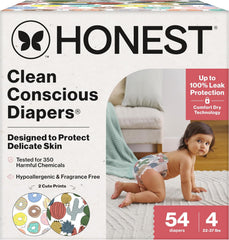 The Honest Company Comfort Dry Disposable Daytime Diapers for Sensitive Skin, Hypoallergenic, Fragrance-Free, Donut Grow Up + Cactus Cuties, Club Box, Size 4 (22-37 lbs), 54 Count