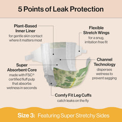 The Honest Company Clean Conscious Diapers®, Up to 100% Leak Protection, Designed to Protect Delicate Skin, Hypoallergenic + Fragrance-Free, UR Ribbiting + Waddle It Be, Club Box, Size 3, 62 Count