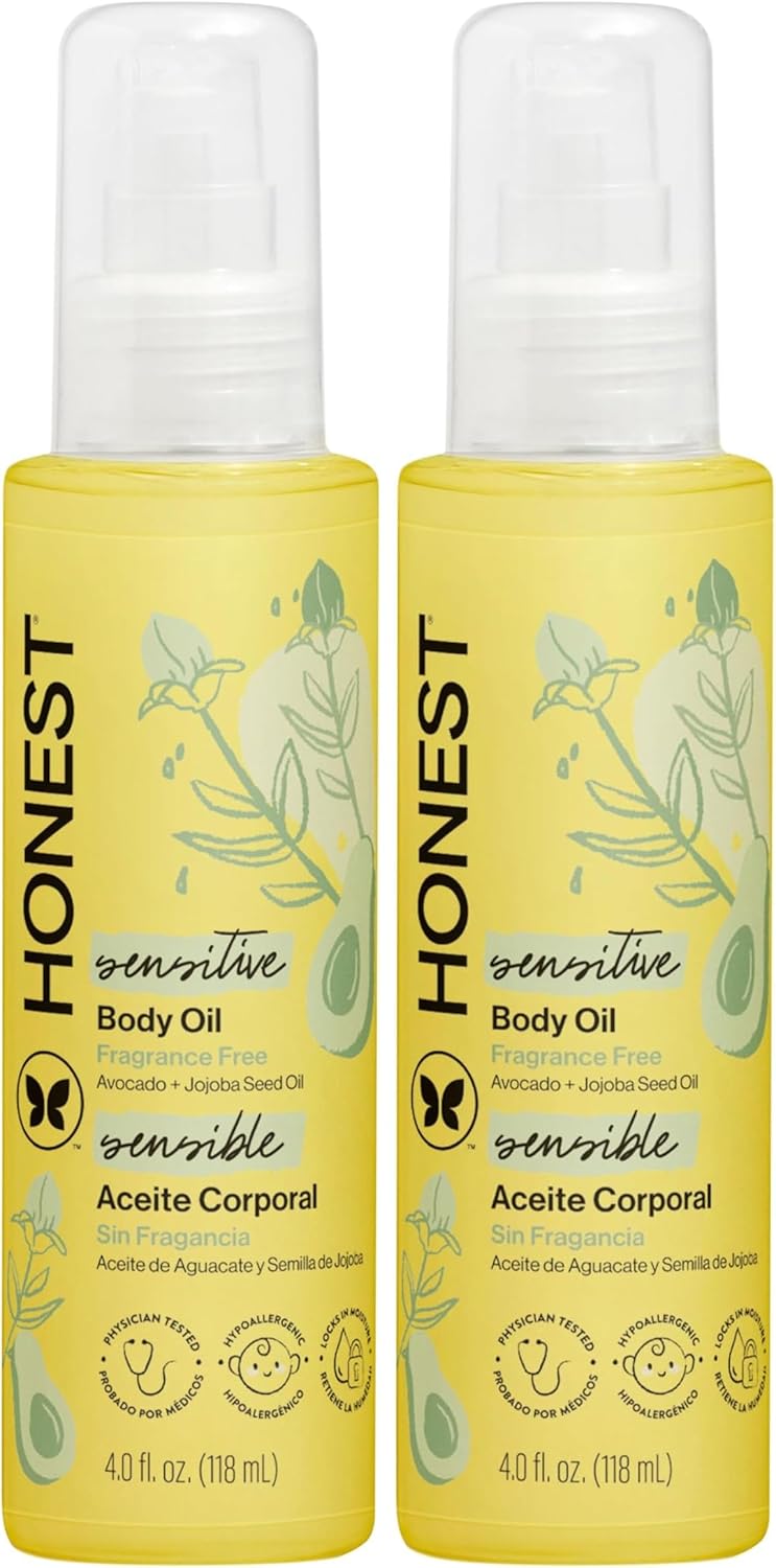 The Honest Company Fragrance-Free Moisturizing Body Oil,Nourish Soothe Baby's Skin,Plant-Based,Hypoallergenic Vegan,4.0 fl oz,(Pack of 2)