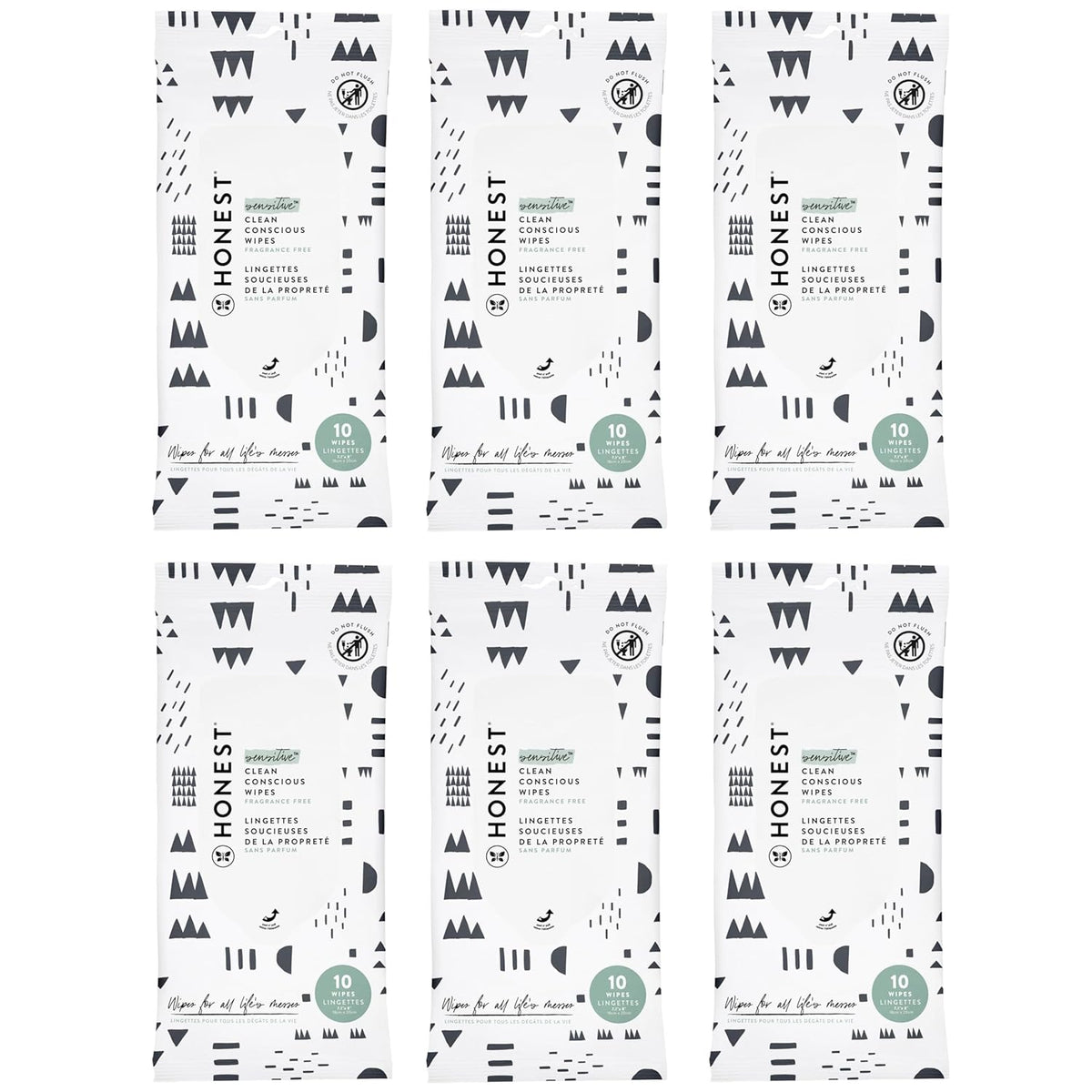 The Honest Company Hypoallergenic Multi-Use Baby Wipes for Sensitive Baby Skin, Pattern Play, 10 Count (Pack of 6)