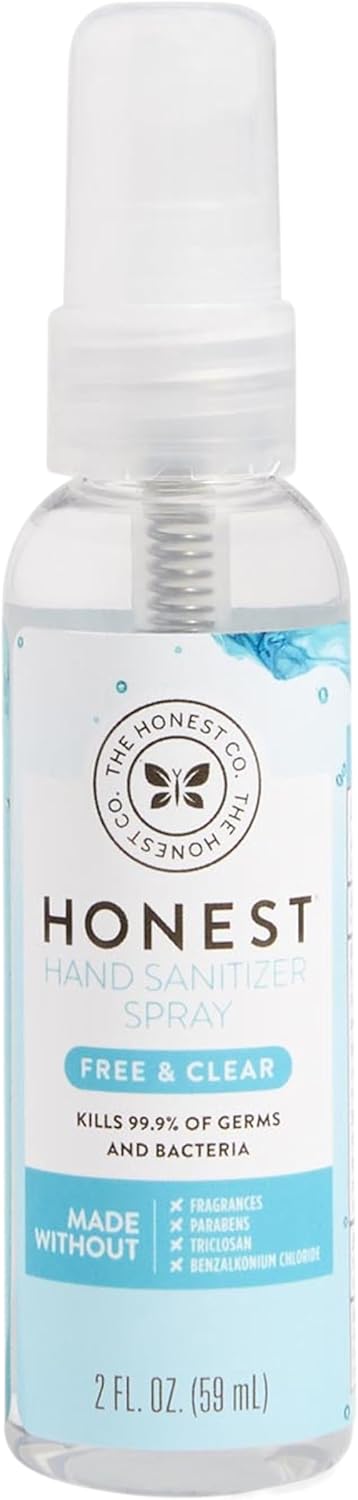 The Honest Company Plant-Based Hand Sanitizer Spray, Kills 99.9% of Germs, Hypoallergenic, Quick-drying, Moisturizing, Fragrance-Free, 2 fl oz