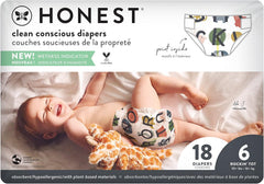The Honest Company Comfort Dry Disposable Daytime Diapers for Sensitive Skin, Up to 100% Leakproof, Hypoallergenic, Fragrance Free, So Delish, Polybag, Size 6 (35+ lbs), 18 Count