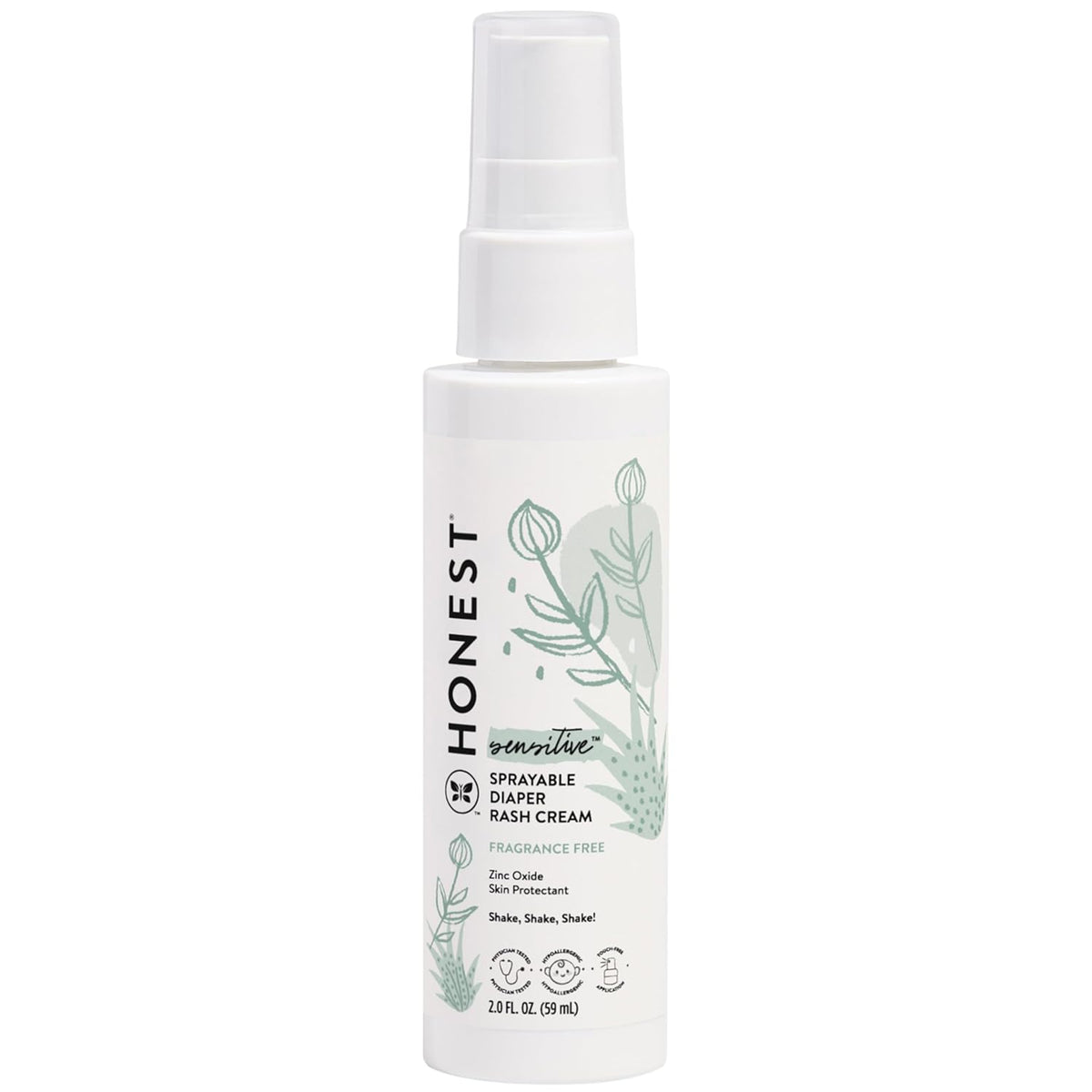 The Honest Company Baby Diaper Rash Cream Spray, Moisturizing, Calming Zinc Oxide, Hypoallergenic, Dermatologist Tested, Cruelty-Free, 2 fl oz