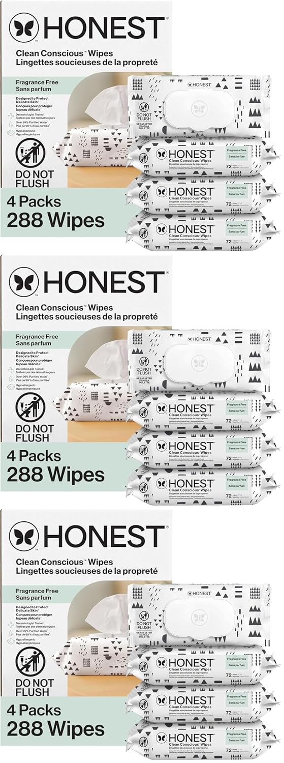 The Honest Company Hypoallergenic Multi-Use Baby Wipes for Sensitive Skin Baby Pattern Play 288 Count (Pack of 3)