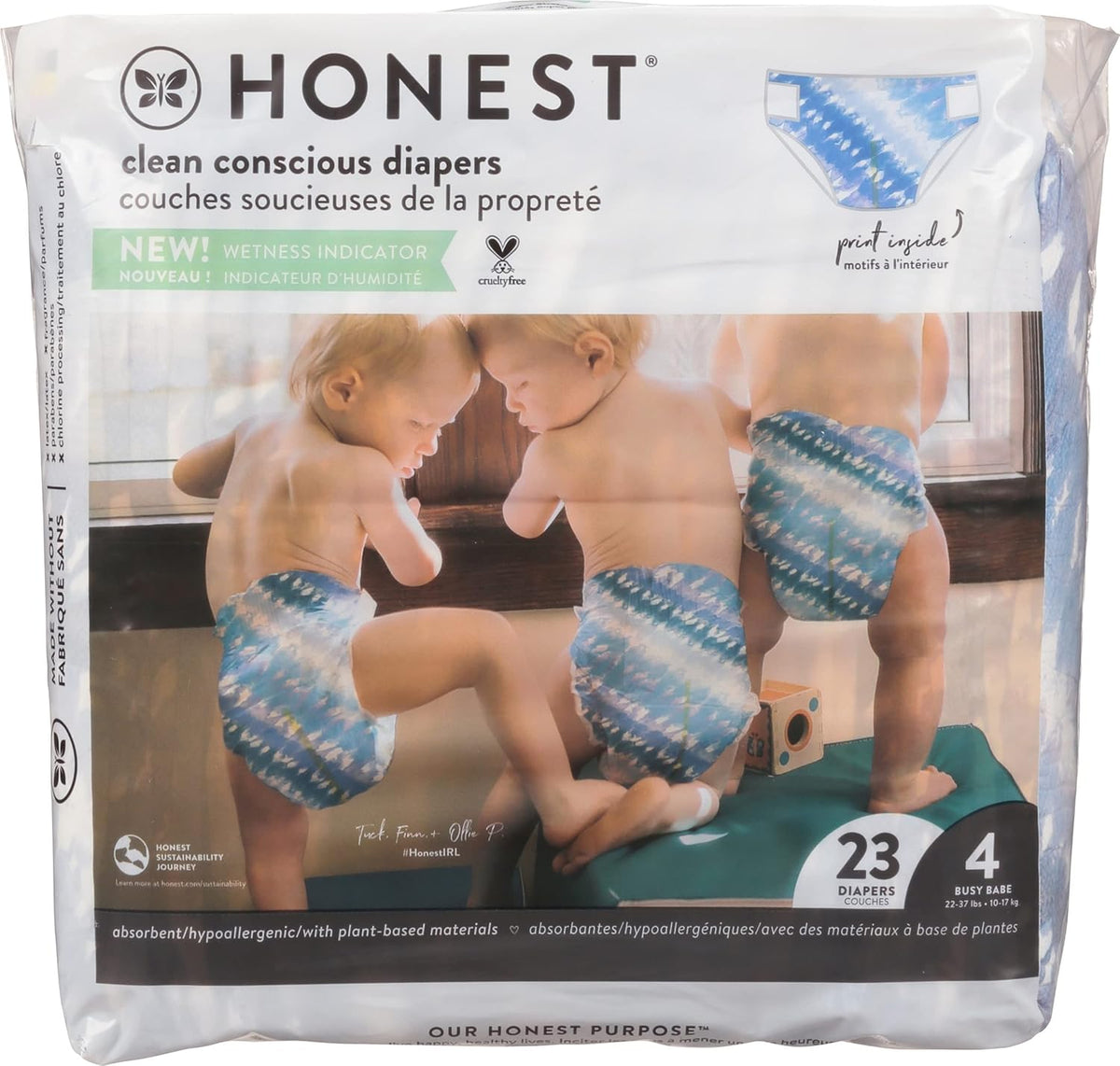 The Honest Company Comfort Dry Disposable Daytime Diapers for Sensitive Skin, Up to 100% Leakproof, Hypoallergenic, Fragrance Free, Barnyard Babies, Polybag, Size 4 (22-37 lbs), 23 Count